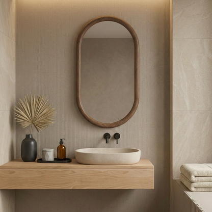 Capsule Beech Wood Frame Mirror | Full Length Oval Bathroom & Entryway Decor