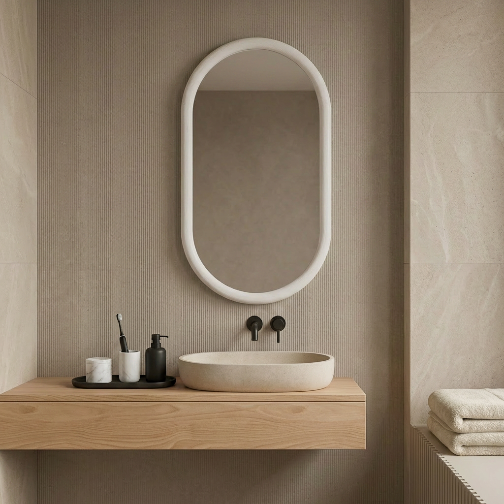 Capsule Beech Wood Frame Mirror | Full Length Oval Bathroom & Entryway Decor