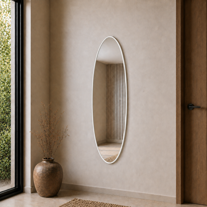 Modern Oval Boy Aynası 40x120 cm – İnce Çerçeveli Minimalist Dekoratif Duvar Aynası 2026 Trend