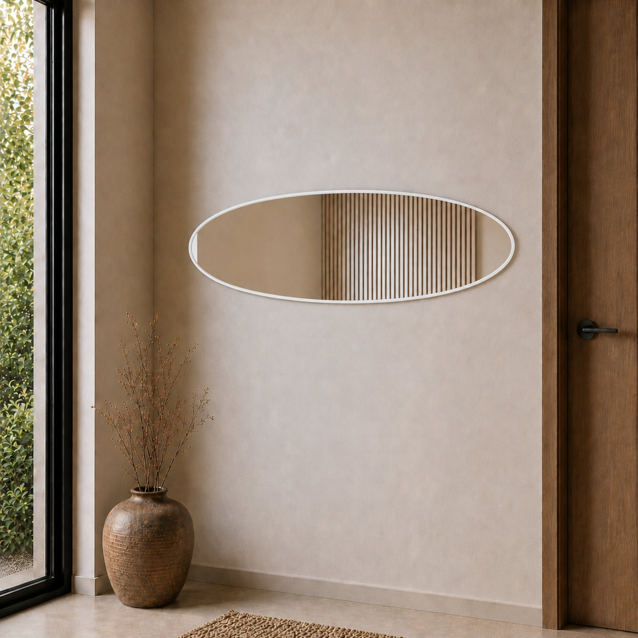 Modern Oval Boy Aynası 40x120 cm – İnce Çerçeveli Minimalist Dekoratif Duvar Aynası 2026 Trend