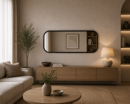 Modern Yuvarlatılmış Köşeli Boy Aynası 40x120 cm – Minimalist İnce Çerçeveli Dekoratif Duvar Aynası
