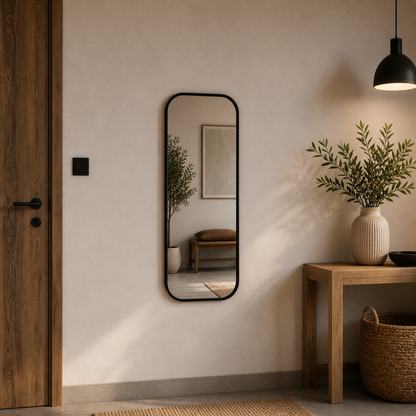 Modern Yuvarlatılmış Köşeli Boy Aynası 40x120 cm – Minimalist İnce Çerçeveli Dekoratif Duvar Aynası