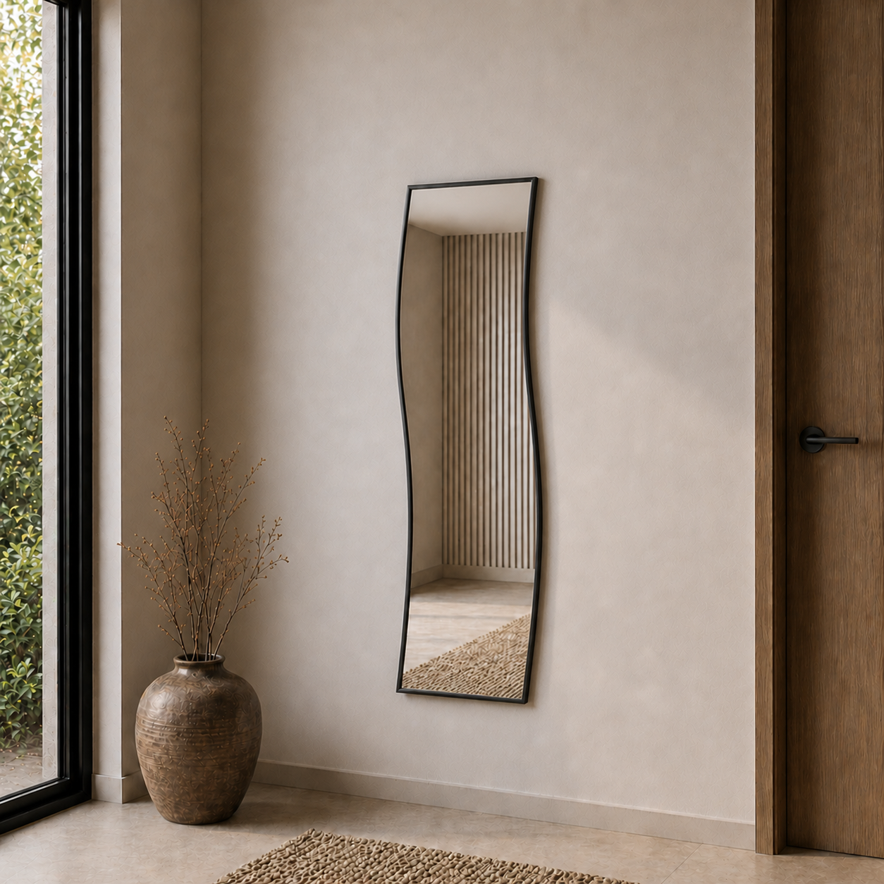 Modern Dalgalı Boy Aynası 40x120 cm – Organik Formlu Minimalist Dekoratif Duvar Aynası 2026 Trend
