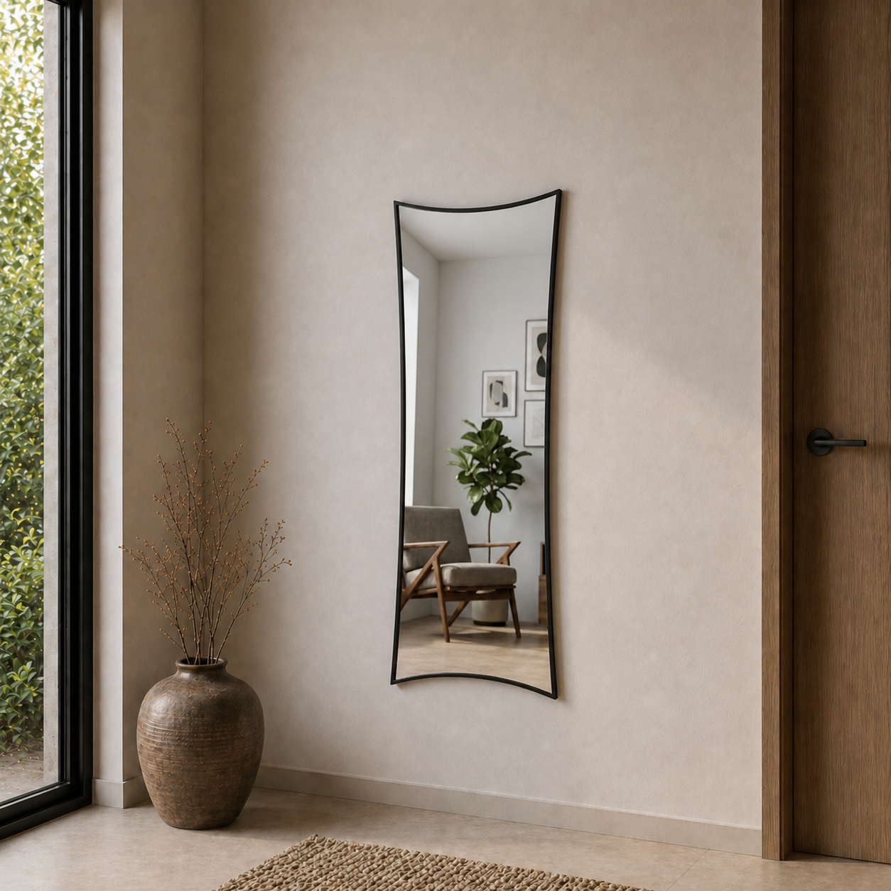 Modern Kavisli Boy Aynası 40x120 cm – Dalgalı Formlu Minimalist Dekoratif Duvar Aynası