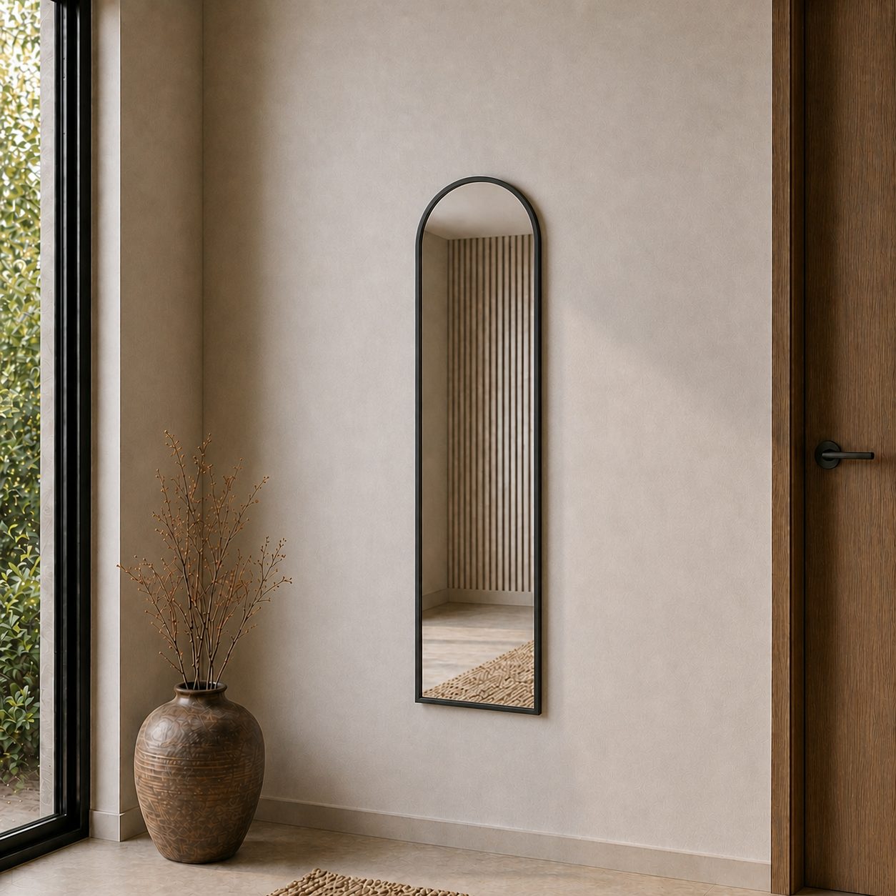 Modern Kemer Form Boy Aynası 40x120 cm – Minimalist İnce Çerçeveli Dekoratif Duvar Aynası 2026 Trend