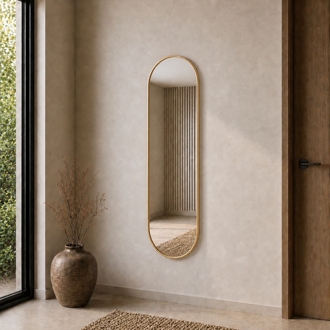Modern Oval Boy Aynası 40x120 cm – Minimalist Çerçeveli Dekoratif Duvar Aynası 2026 Trend