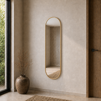 Modern Oval Boy Aynası 40x120 cm – Minimalist Çerçeveli Dekoratif Duvar Aynası 2026 Trend