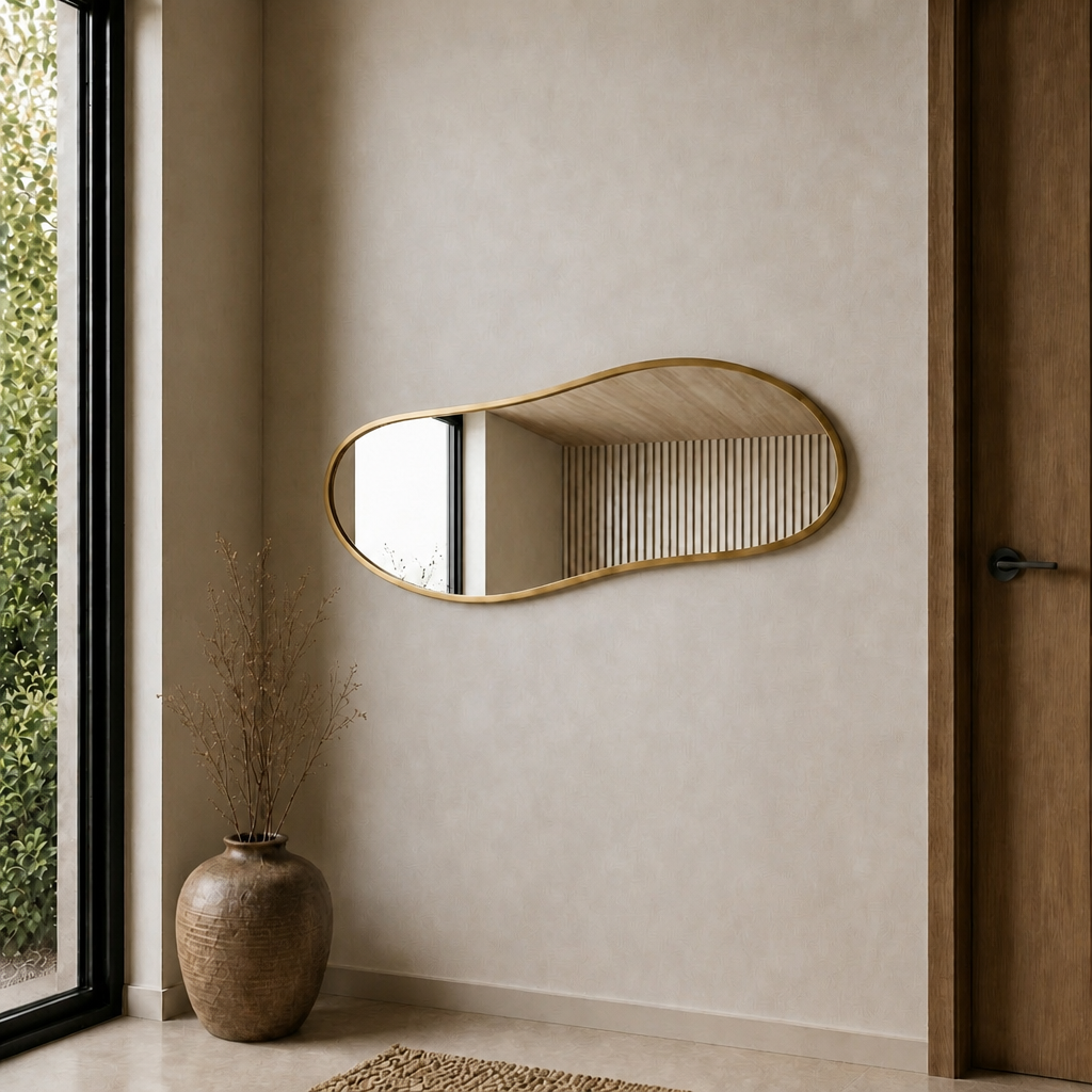 Modern Organik Form Banyo Aynası 40x120 cm – Asimetrik Minimalist Dekoratif Duvar Aynası