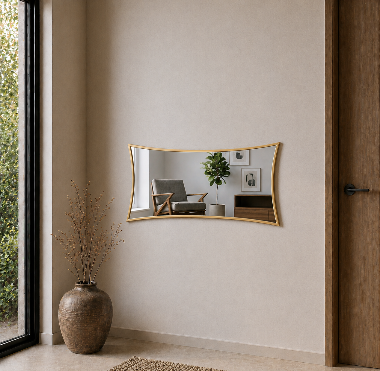 Modern Kavisli Boy Aynası 40x120 cm – Dalgalı Formlu Minimalist Dekoratif Duvar Aynası