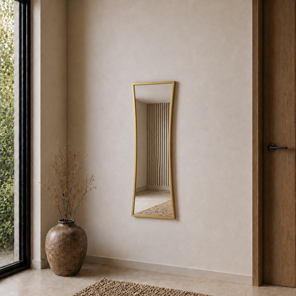 Modern Çerçeveli Boy Aynası 40x120 cm – Kavisli Minimalist Dekoratif Duvar Aynası