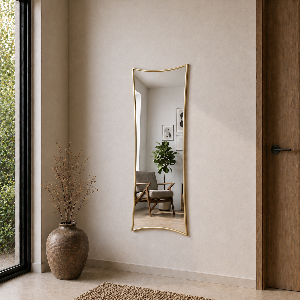 Modern Kavisli Boy Aynası 40x120 cm – Dalgalı Formlu Minimalist Dekoratif Duvar Aynası