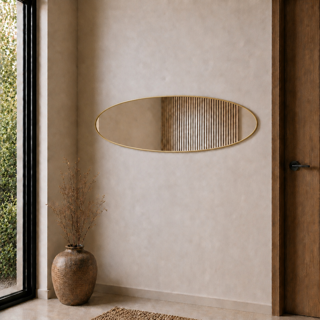 Modern Oval Boy Aynası 40x120 cm – İnce Çerçeveli Minimalist Dekoratif Duvar Aynası 2026 Trend