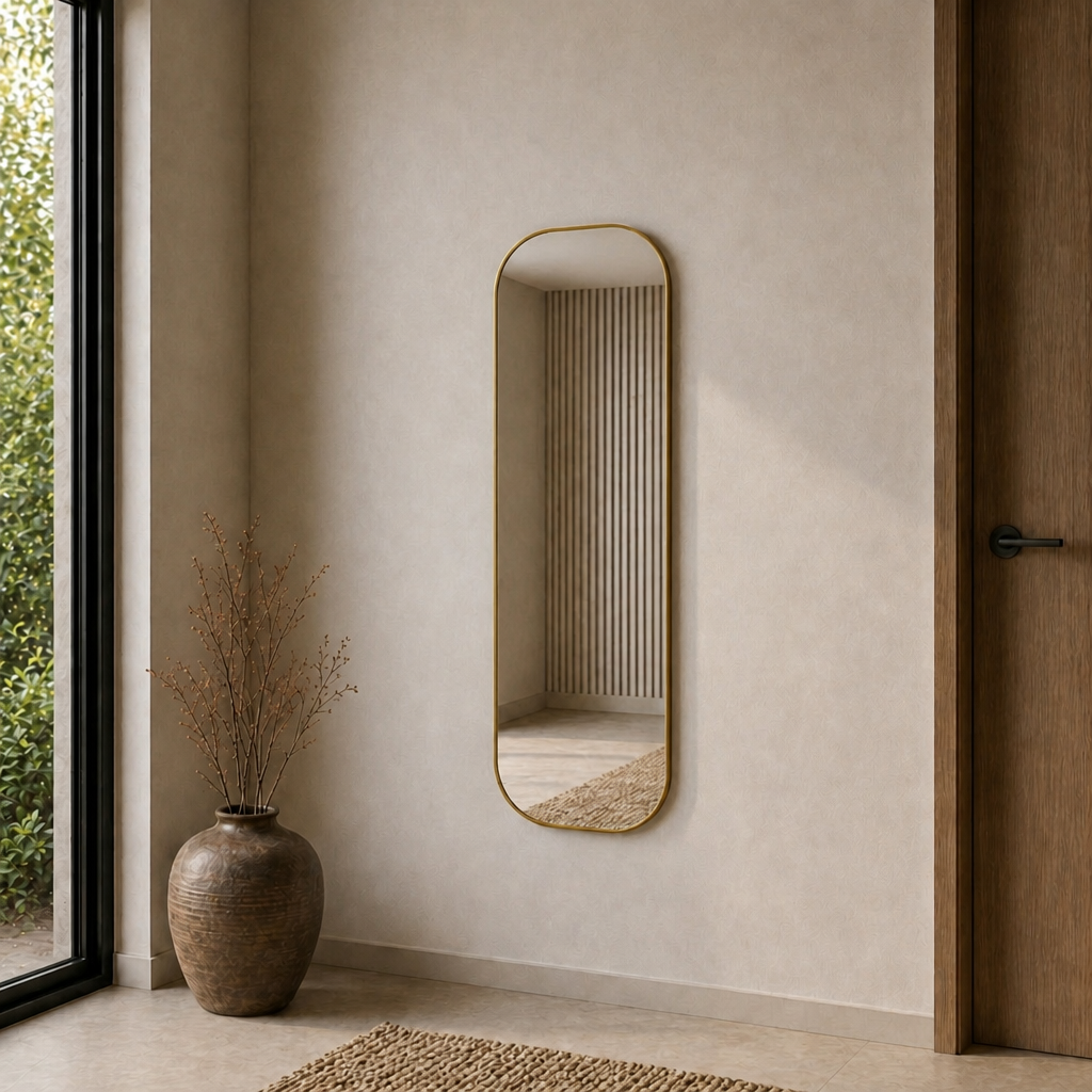 Modern Oval Boy Aynası 40x120 cm – Yuvarlak Hatlı Minimalist Dekoratif Duvar Aynası 2026 Trend