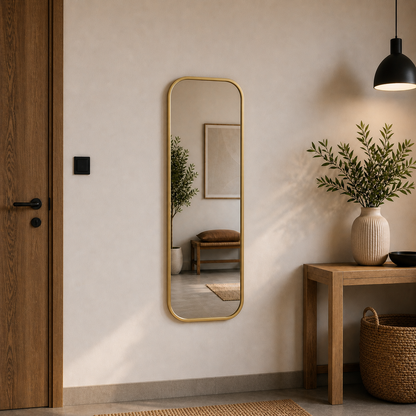Modern Yuvarlatılmış Köşeli Boy Aynası 40x120 cm – Minimalist İnce Çerçeveli Dekoratif Duvar Aynası