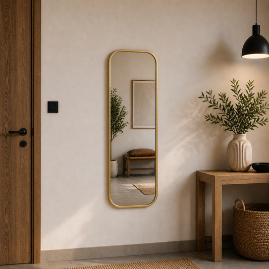 Modern Yuvarlatılmış Köşeli Boy Aynası 40x120 cm – Minimalist İnce Çerçeveli Dekoratif Duvar Aynası