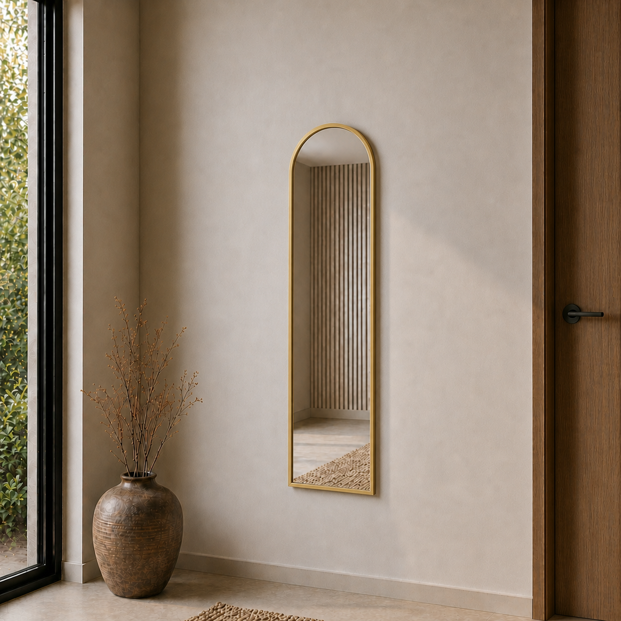 Modern Kemer Form Boy Aynası 40x120 cm – Minimalist İnce Çerçeveli Dekoratif Duvar Aynası 2026 Trend