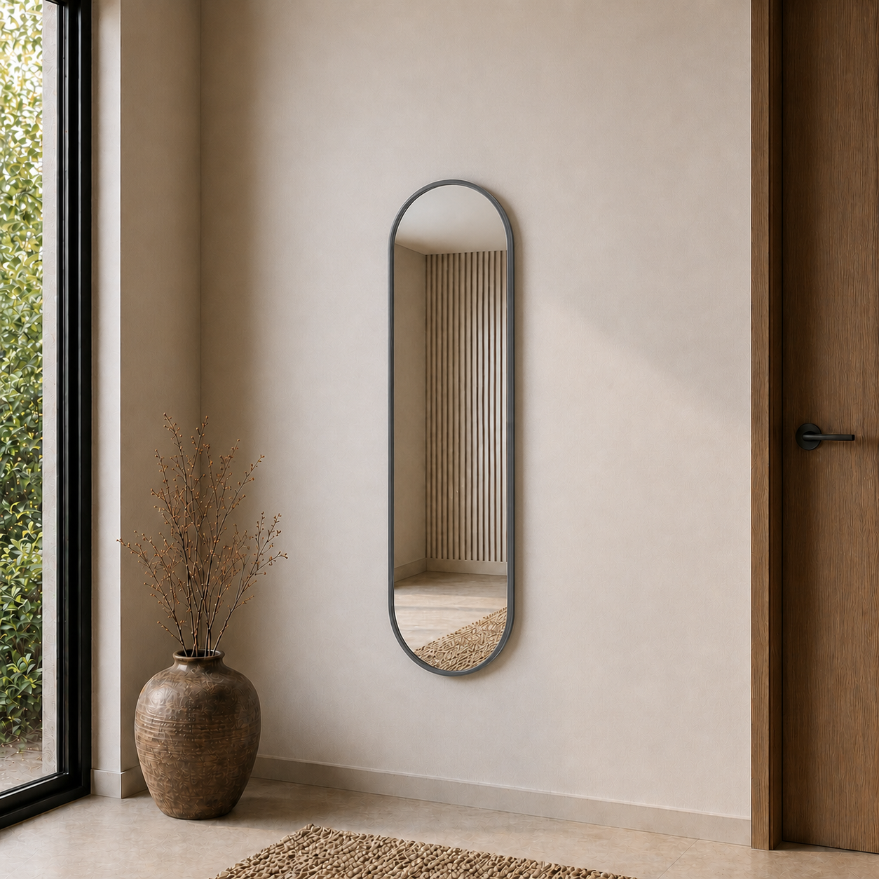 Modern Oval Boy Aynası 40x120 cm – Minimalist Çerçeveli Dekoratif Duvar Aynası 2026 Trend