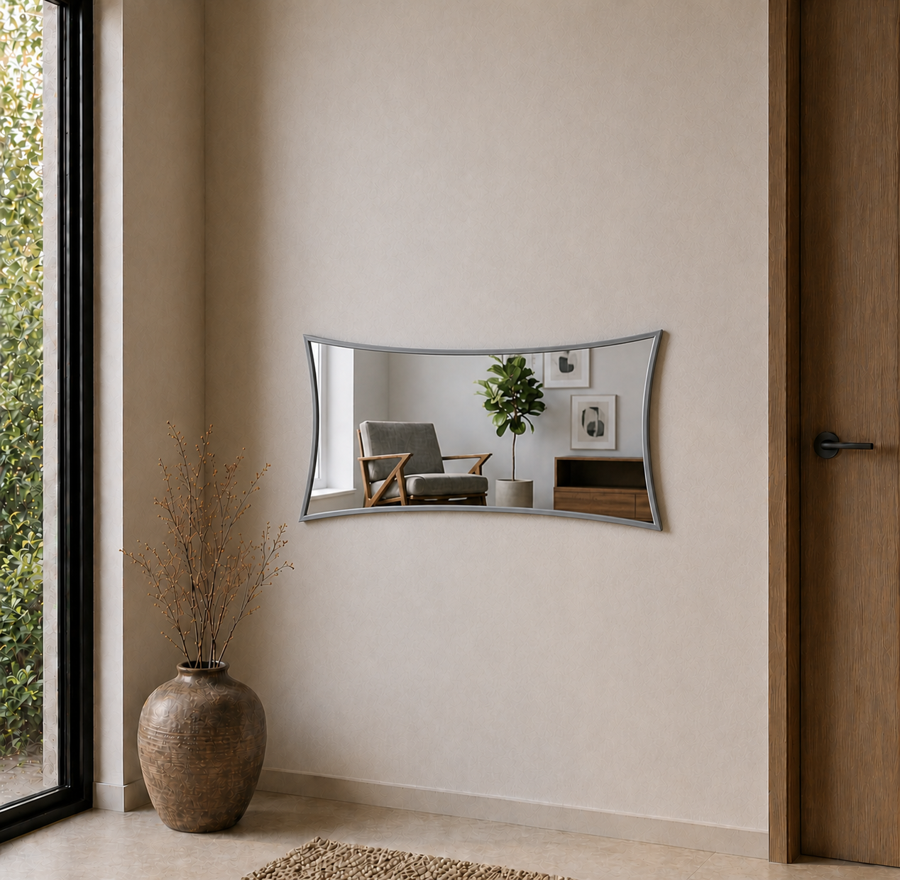 Modern Kavisli Boy Aynası 40x120 cm – Dalgalı Formlu Minimalist Dekoratif Duvar Aynası