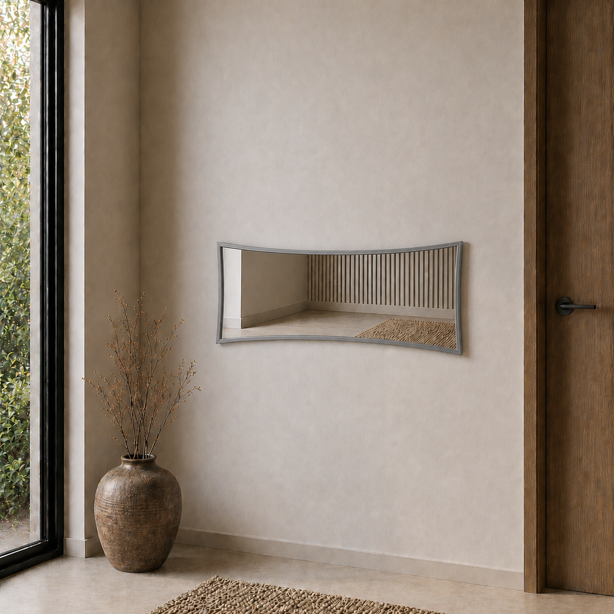 Modern Çerçeveli Boy Aynası 40x120 cm – Kavisli Minimalist Dekoratif Duvar Aynası