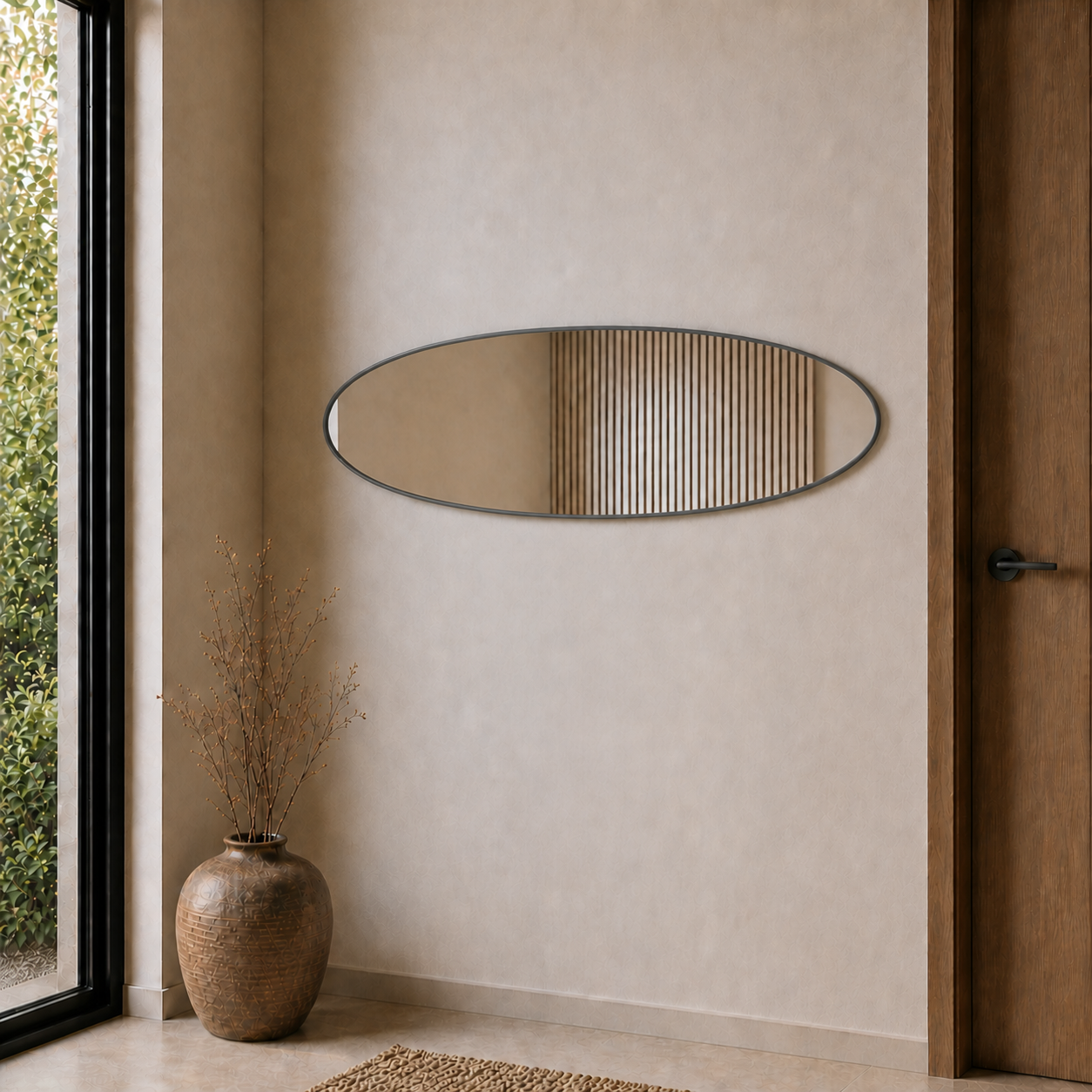 Modern Oval Boy Aynası 40x120 cm – İnce Çerçeveli Minimalist Dekoratif Duvar Aynası 2026 Trend