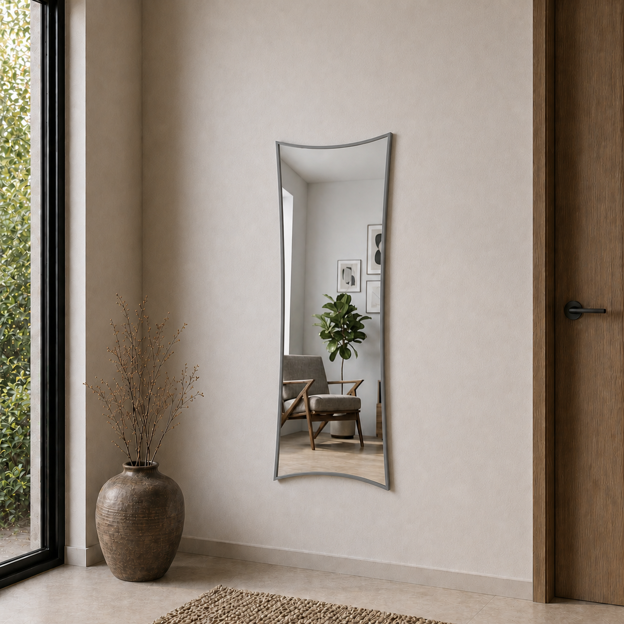 Modern Kavisli Boy Aynası 40x120 cm – Dalgalı Formlu Minimalist Dekoratif Duvar Aynası