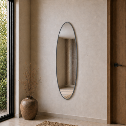 Modern Oval Boy Aynası 40x120 cm – İnce Çerçeveli Minimalist Dekoratif Duvar Aynası 2026 Trend