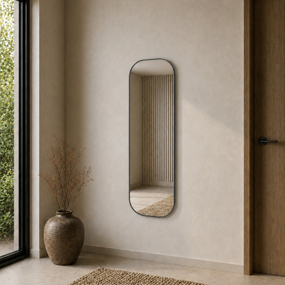 Modern Oval Boy Aynası 40x120 cm – Yuvarlak Hatlı Minimalist Dekoratif Duvar Aynası 2026 Trend