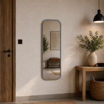 Modern Yuvarlatılmış Köşeli Boy Aynası 40x120 cm – Minimalist İnce Çerçeveli Dekoratif Duvar Aynası