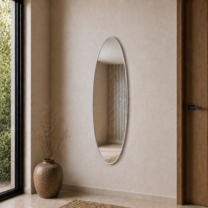 Modern Oval Boy Aynası 40x120 cm – İnce Çerçeveli Minimalist Dekoratif Duvar Aynası 2026 Trend