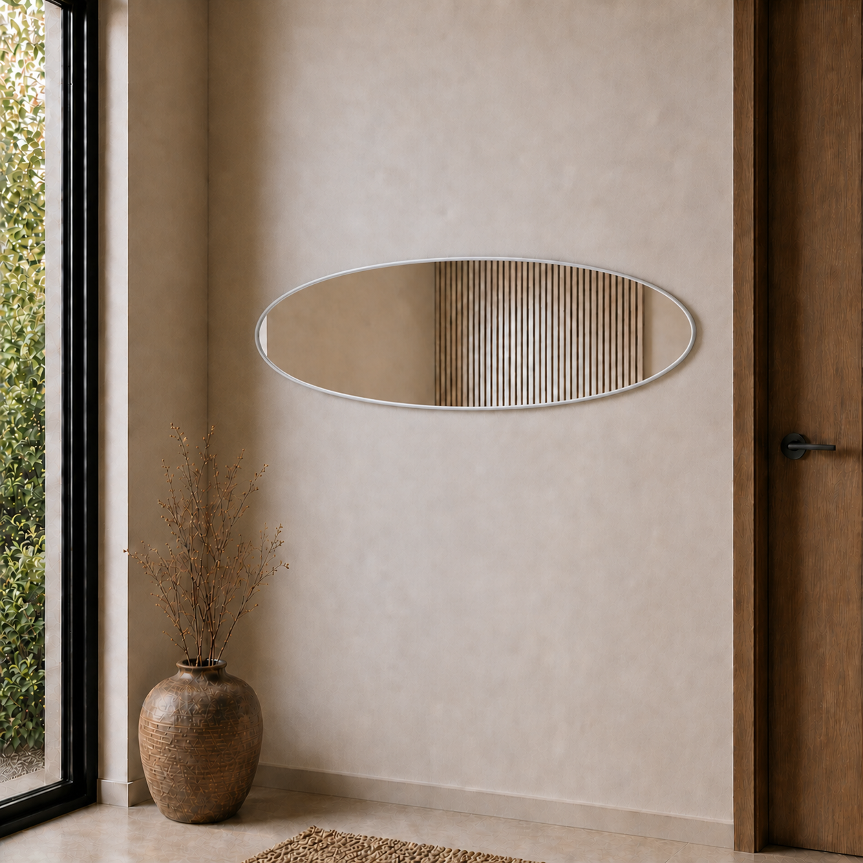 Modern Oval Boy Aynası 40x120 cm – İnce Çerçeveli Minimalist Dekoratif Duvar Aynası 2026 Trend