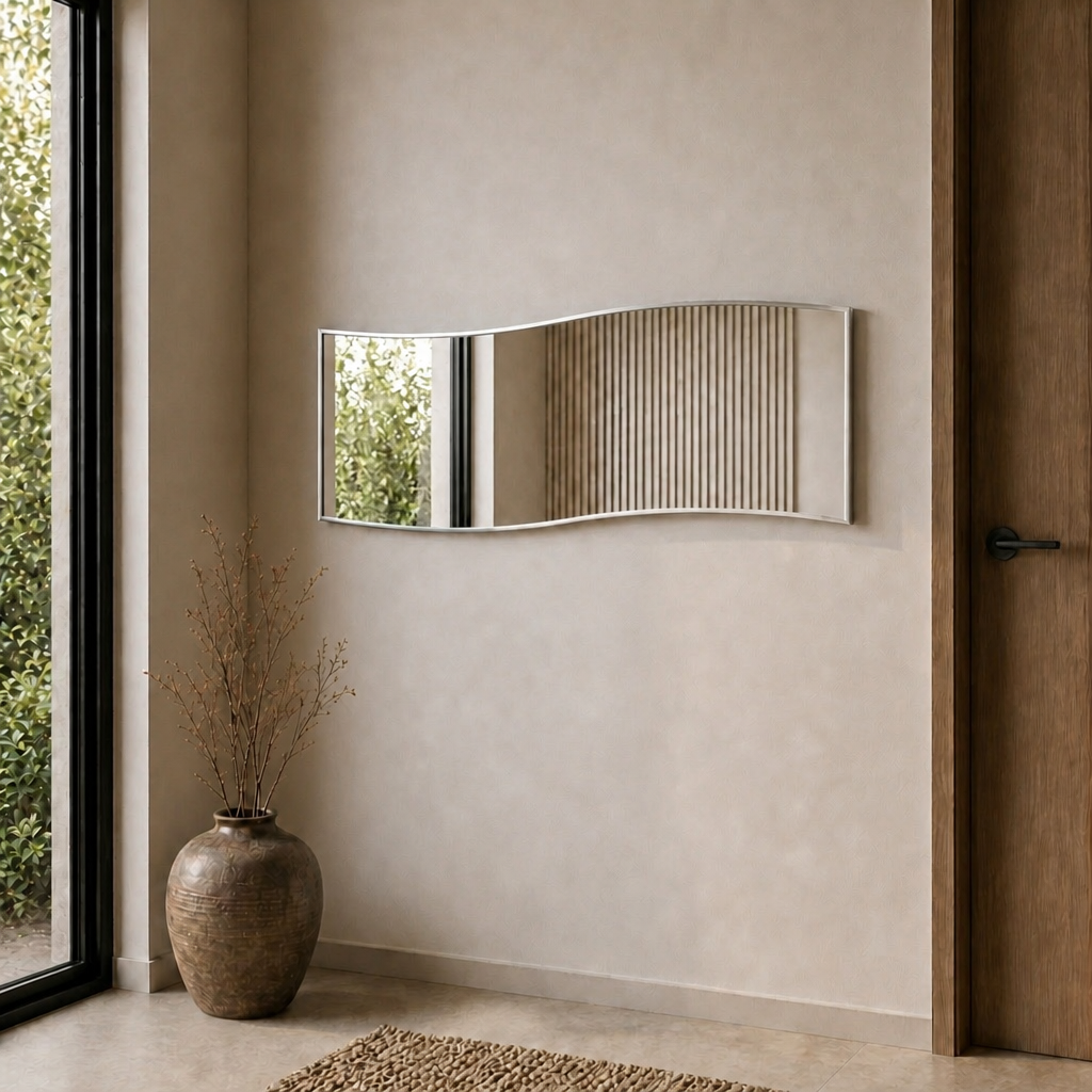Modern Dalgalı Boy Aynası 40x120 cm – Organik Formlu Minimalist Dekoratif Duvar Aynası 2026 Trend
