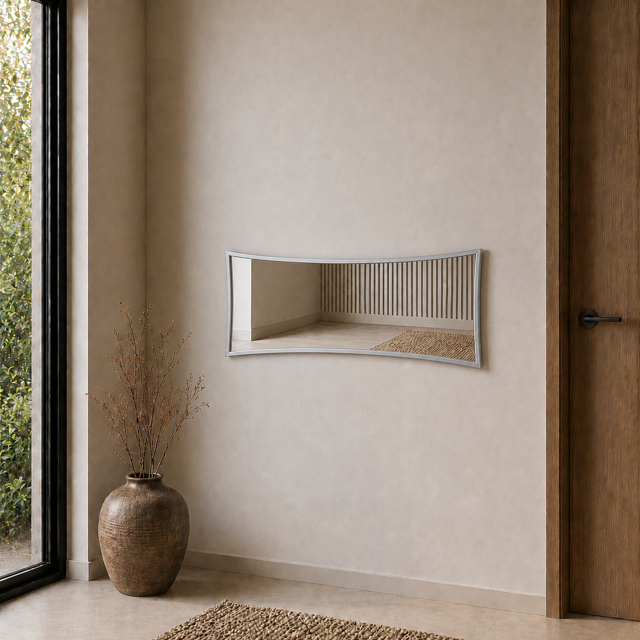 Modern Çerçeveli Boy Aynası 40x120 cm – Kavisli Minimalist Dekoratif Duvar Aynası