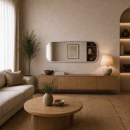 Modern Yuvarlatılmış Köşeli Boy Aynası 40x120 cm – Minimalist İnce Çerçeveli Dekoratif Duvar Aynası