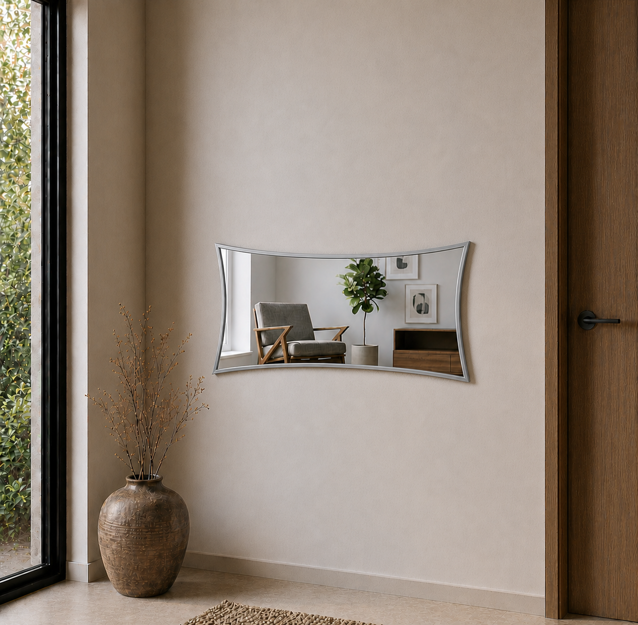 Modern Kavisli Boy Aynası 40x120 cm – Dalgalı Formlu Minimalist Dekoratif Duvar Aynası