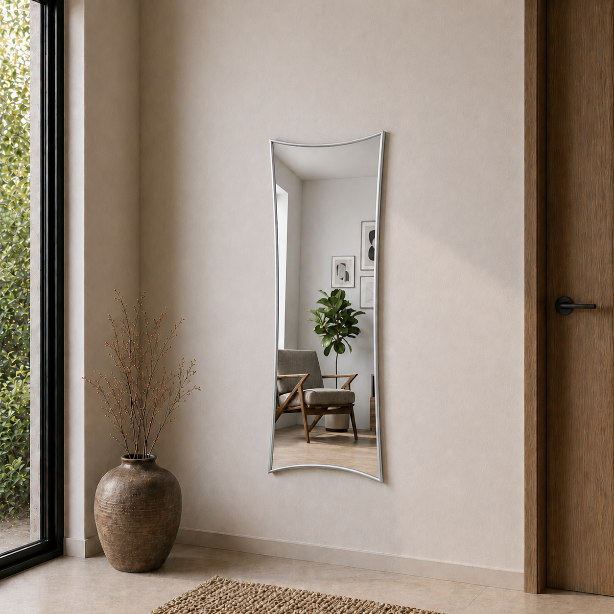 Modern Kavisli Boy Aynası 40x120 cm – Dalgalı Formlu Minimalist Dekoratif Duvar Aynası