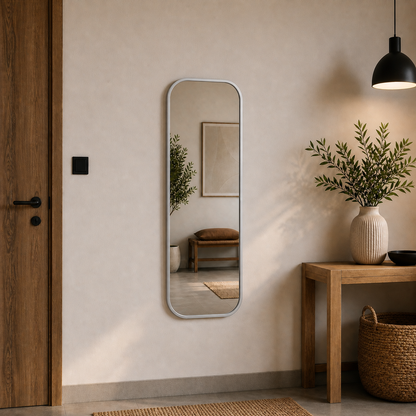 Modern Yuvarlatılmış Köşeli Boy Aynası 40x120 cm – Minimalist İnce Çerçeveli Dekoratif Duvar Aynası