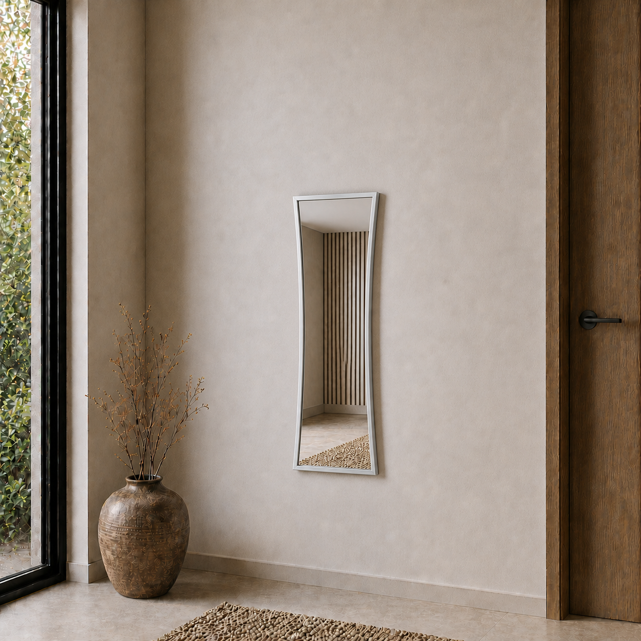 Modern Çerçeveli Boy Aynası 40x120 cm – Kavisli Minimalist Dekoratif Duvar Aynası