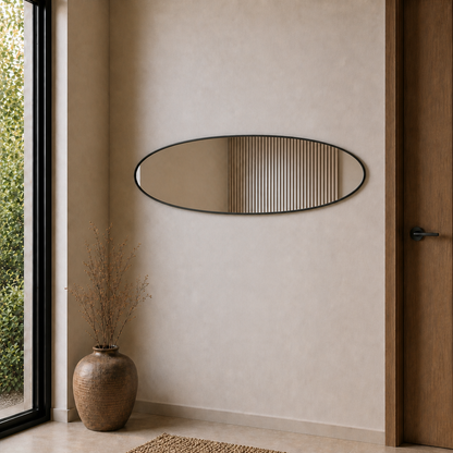 Modern Oval Boy Aynası 40x120 cm – İnce Çerçeveli Minimalist Dekoratif Duvar Aynası 2026 Trend