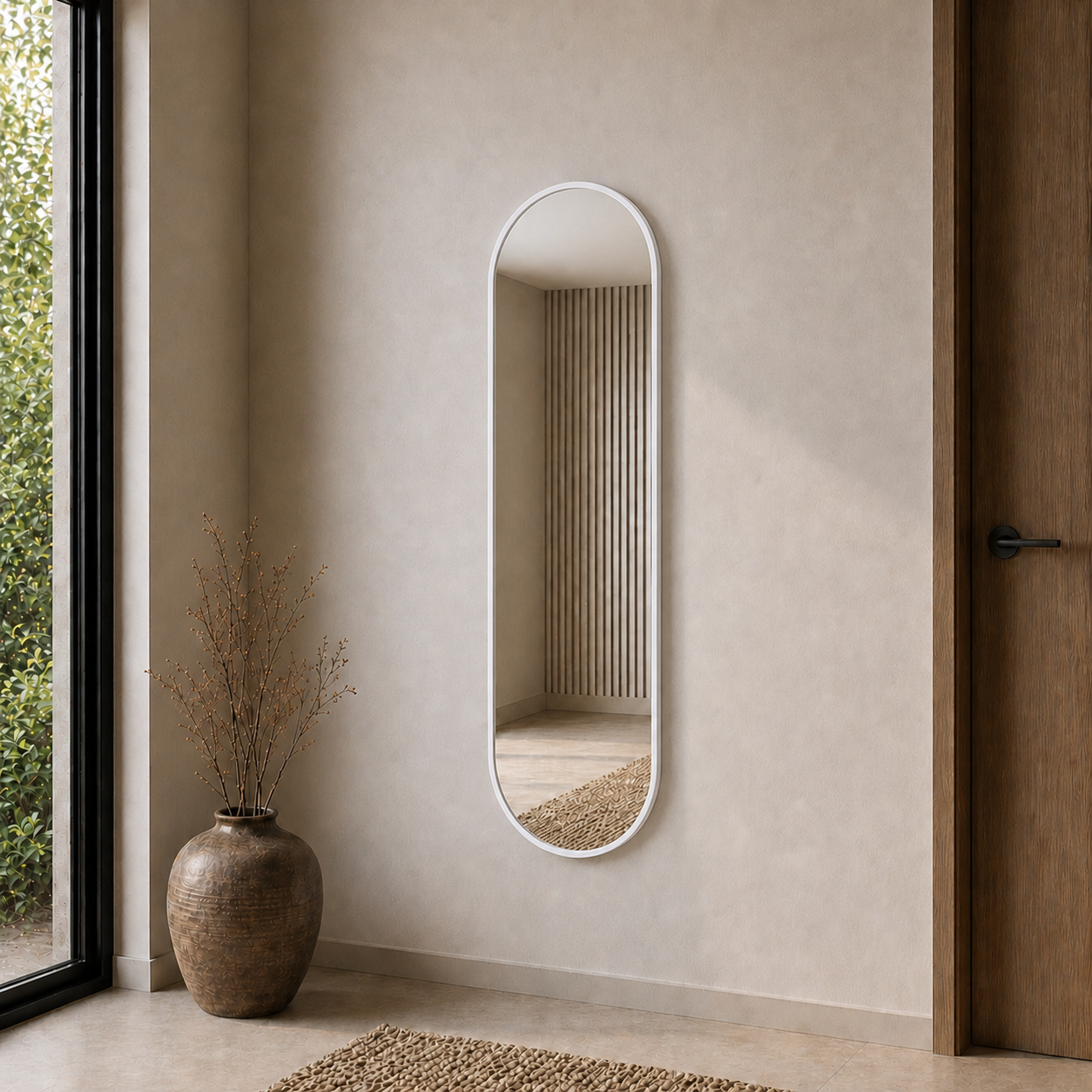 Modern Oval Boy Aynası 40x120 cm – Minimalist Çerçeveli Dekoratif Duvar Aynası 2026 Trend