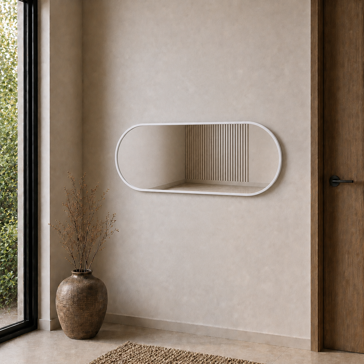 Modern Oval Boy Aynası 40x120 cm – Minimalist Çerçeveli Dekoratif Duvar Aynası 2026 Trend