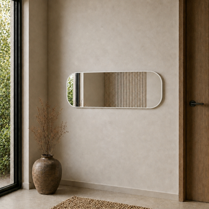 Modern Oval Boy Aynası 40x120 cm – Yuvarlak Hatlı Minimalist Dekoratif Duvar Aynası 2026 Trend
