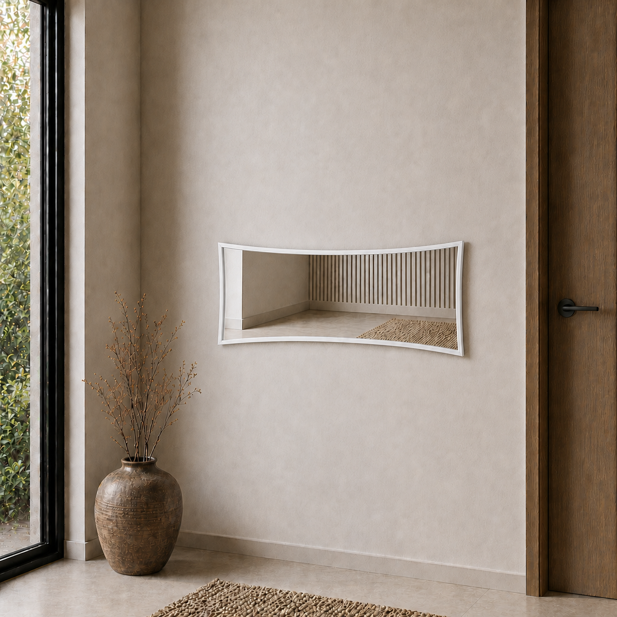 Modern Çerçeveli Boy Aynası 40x120 cm – Kavisli Minimalist Dekoratif Duvar Aynası
