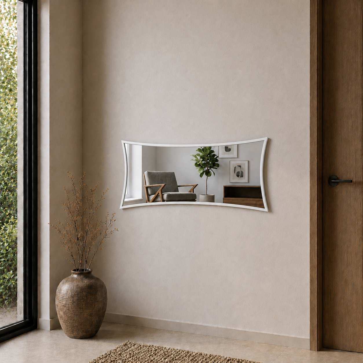 Modern Kavisli Boy Aynası 40x120 cm – Dalgalı Formlu Minimalist Dekoratif Duvar Aynası