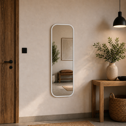 Modern Yuvarlatılmış Köşeli Boy Aynası 40x120 cm – Minimalist İnce Çerçeveli Dekoratif Duvar Aynası