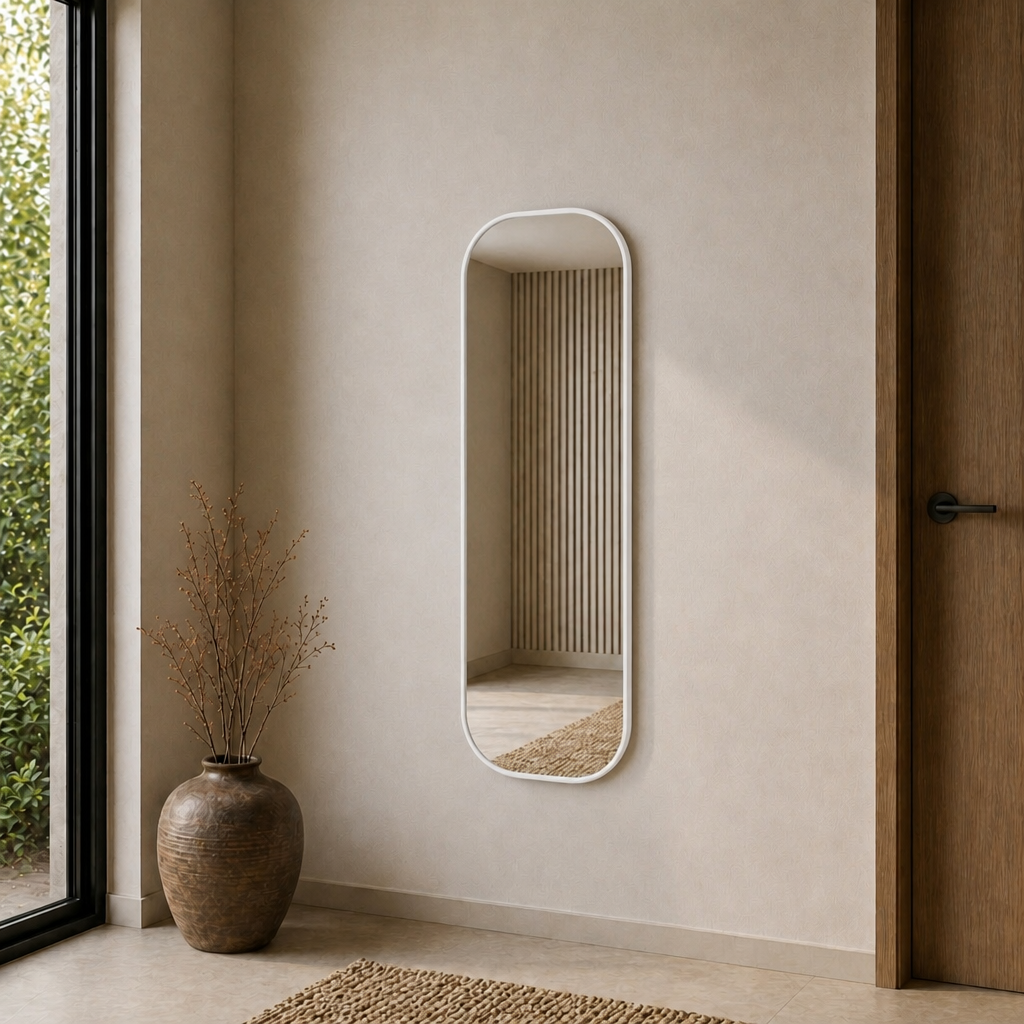 Modern Oval Boy Aynası 40x120 cm – Yuvarlak Hatlı Minimalist Dekoratif Duvar Aynası 2026 Trend