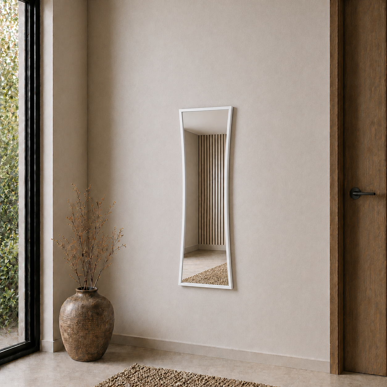 Modern Çerçeveli Boy Aynası 40x120 cm – Kavisli Minimalist Dekoratif Duvar Aynası