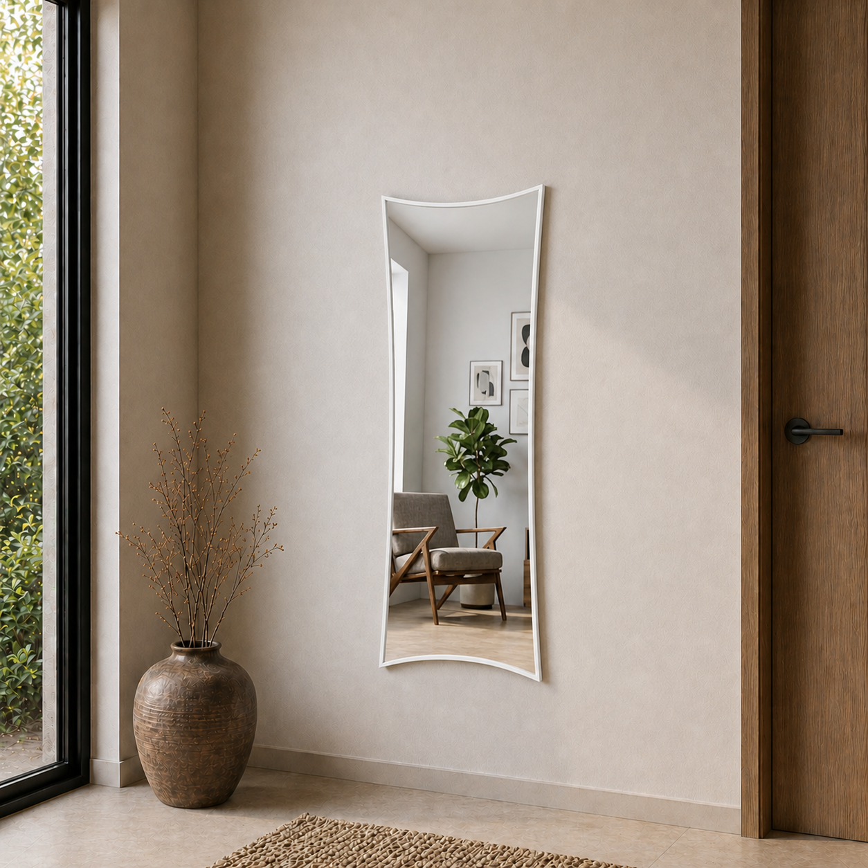 Modern Kavisli Boy Aynası 40x120 cm – Dalgalı Formlu Minimalist Dekoratif Duvar Aynası