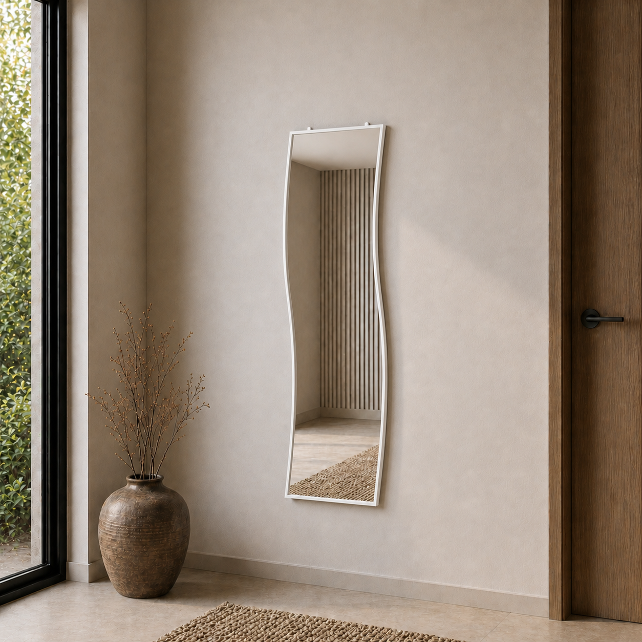 Modern Dalgalı Boy Aynası 40x120 cm – Organik Formlu Minimalist Dekoratif Duvar Aynası 2026 Trend