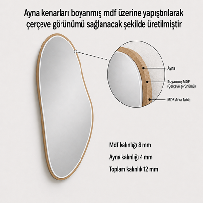 Modern Organik Form Banyo Aynası 40x120 cm – Asimetrik Minimalist Dekoratif Duvar Aynası