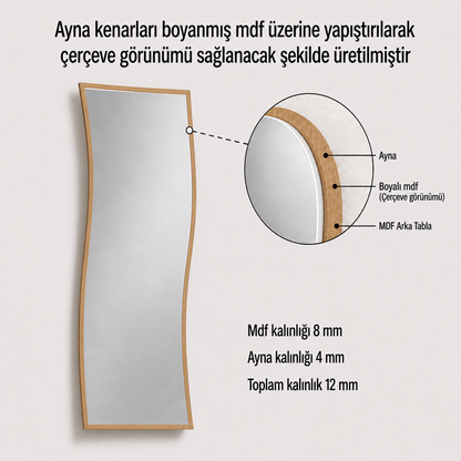 Modern Dalgalı Boy Aynası 40x120 cm – Organik Formlu Minimalist Dekoratif Duvar Aynası 2026 Trend